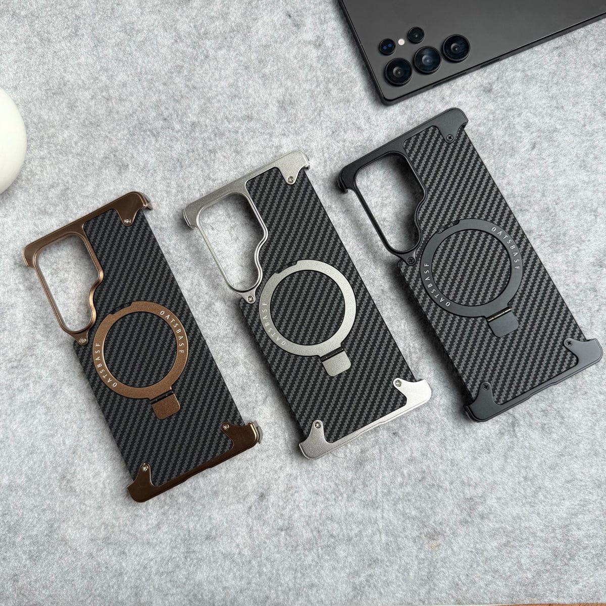 Samsung Galaxy Ultra Series Carbon Texture Frameless Metal Kickstand Case