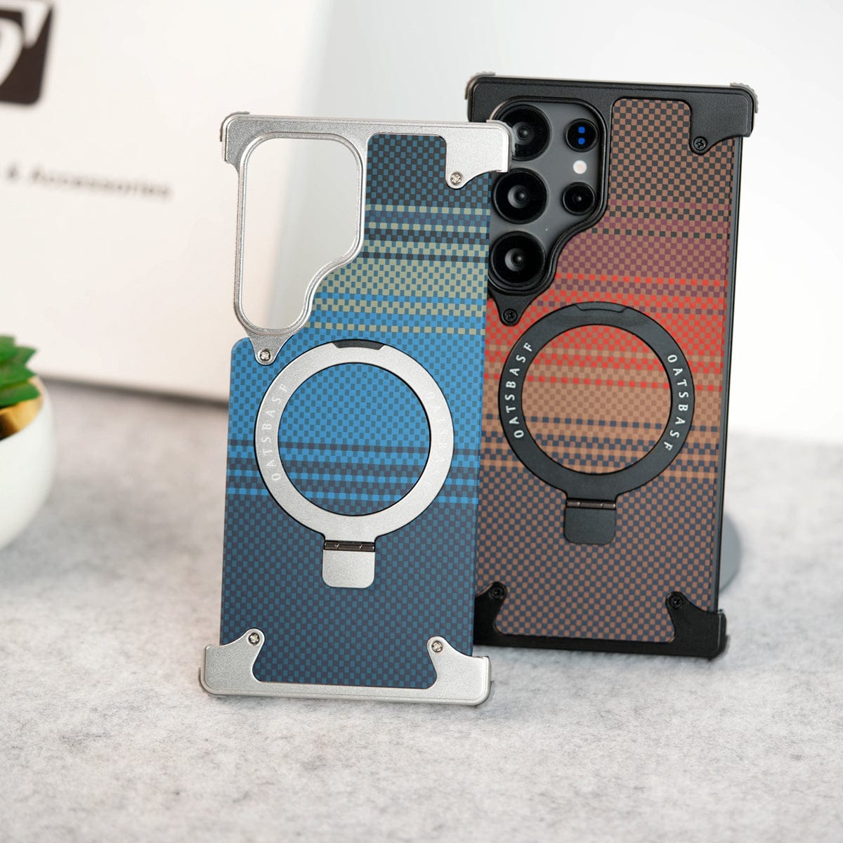 Samsung Galaxy Ultra Series Kevlar Fiber Texture Frameless Metal Kickstand Case