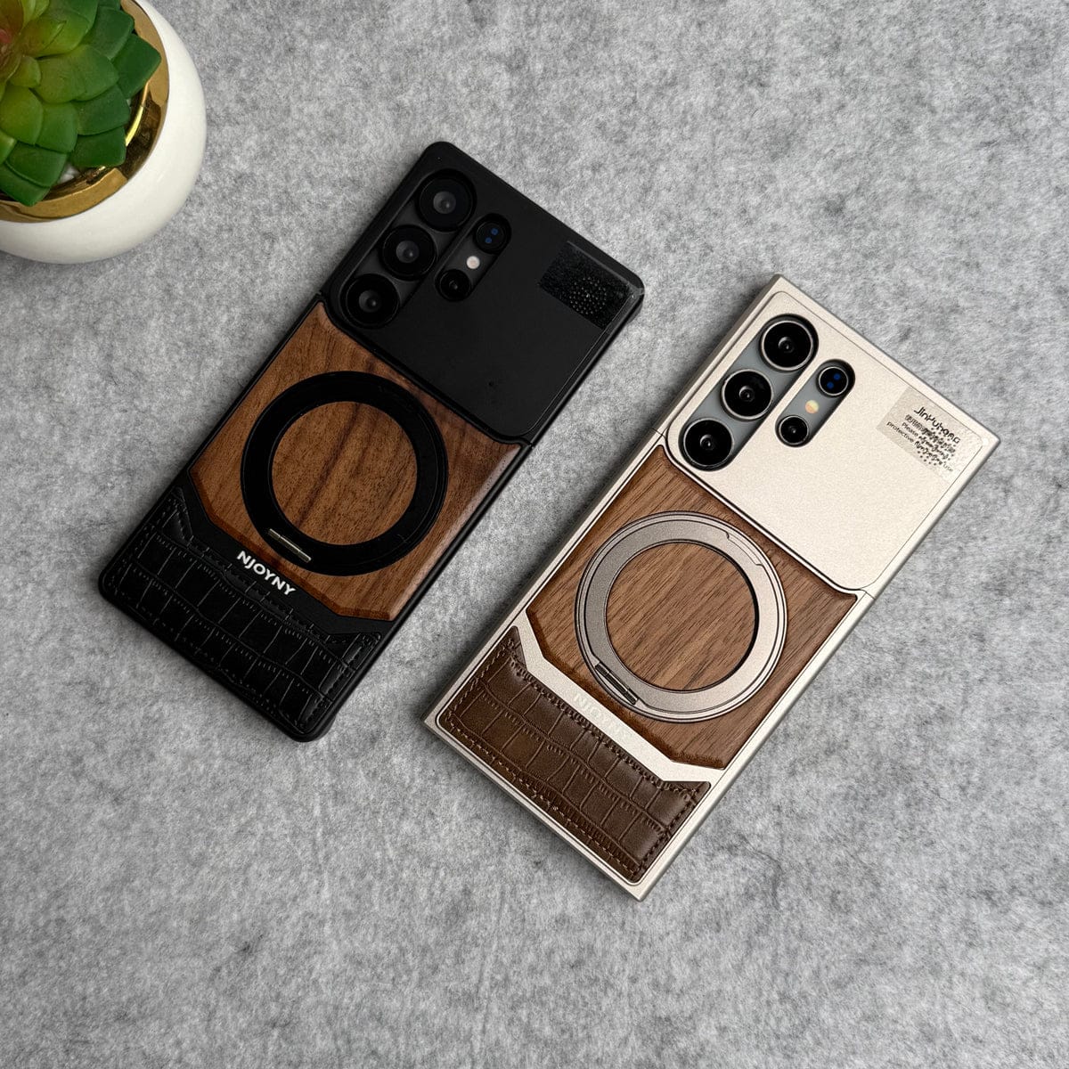 Samsung Galaxy Ultra series Metallic Wood Leather AeroFLex Aluminium Case With Rotating Stand