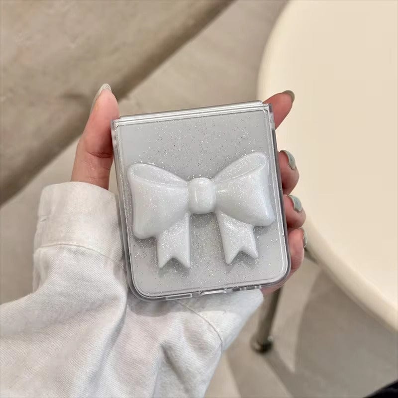Samsung Galaxy Z Flip 7FE Luxury Glitter 3D Big Bow Pearl Pendant Cover