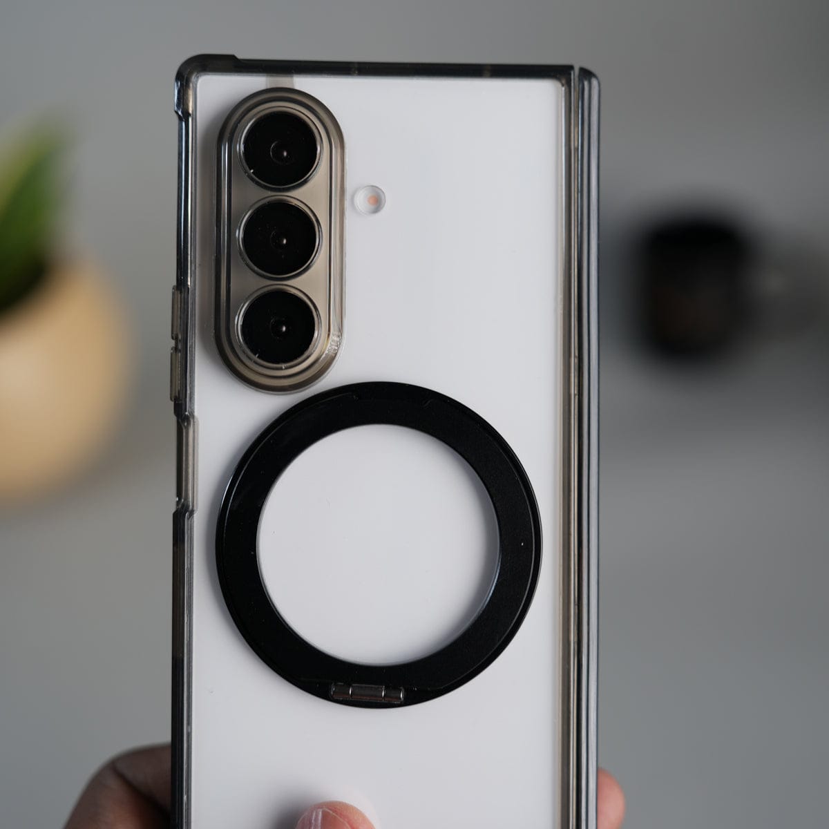 Galaxy Z Fold 7 Transparent Case with Ring Stand | Clear Shockproof Cover