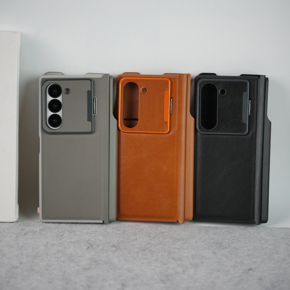 Samsung Galaxy Z Fold 6 Premium Leather Textured Flip Case with Metal Kick Stand Cover