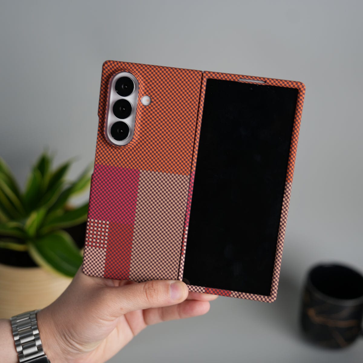 Galaxy Z Fold 7 Carbon Fiber Texture Design Hard Pc MagSafe Case Cover OrangeTop Design