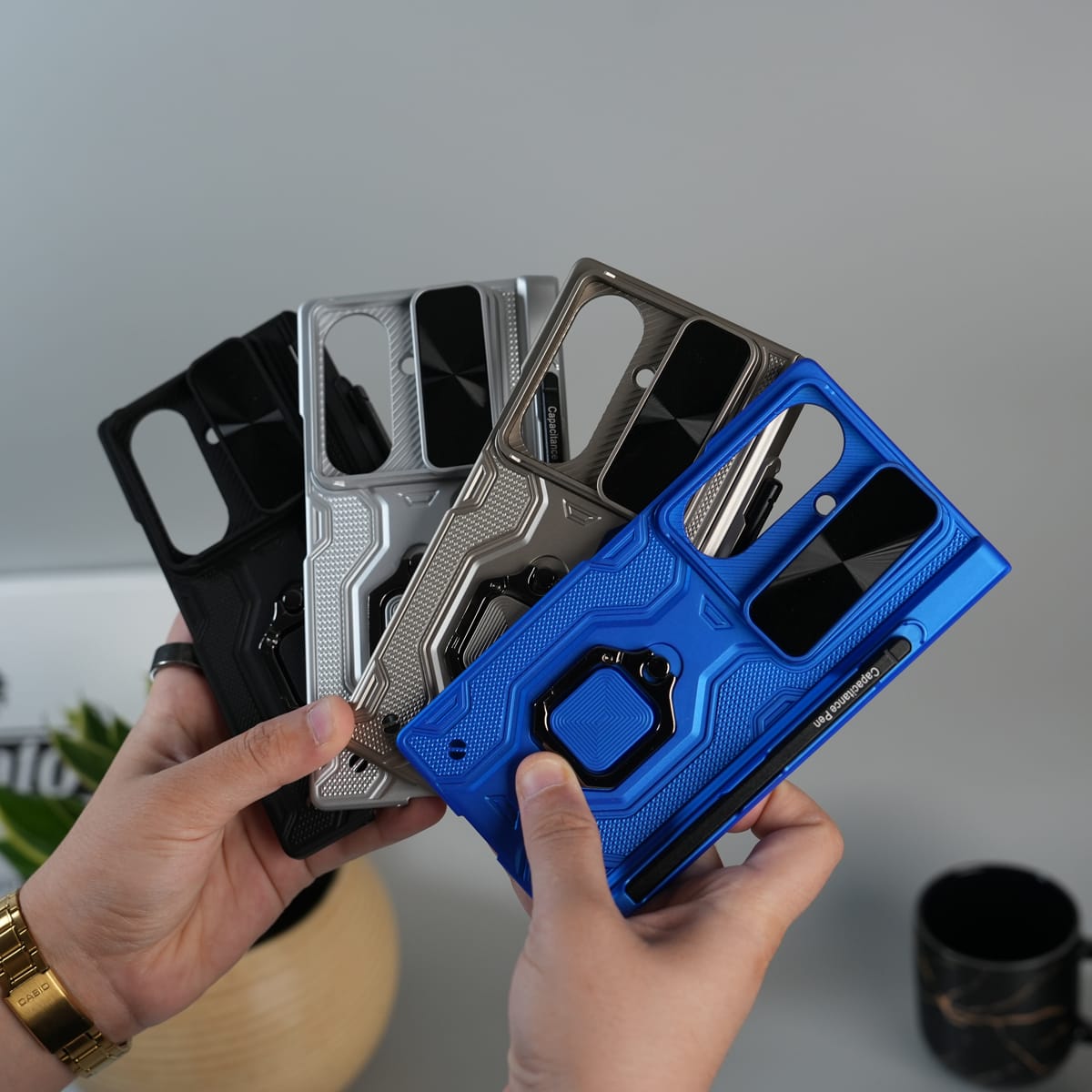Galaxy Z Fold 7 Full Protection Armor Case with Front Glass, Camera Shutter, Kickstand & S Pen Cover