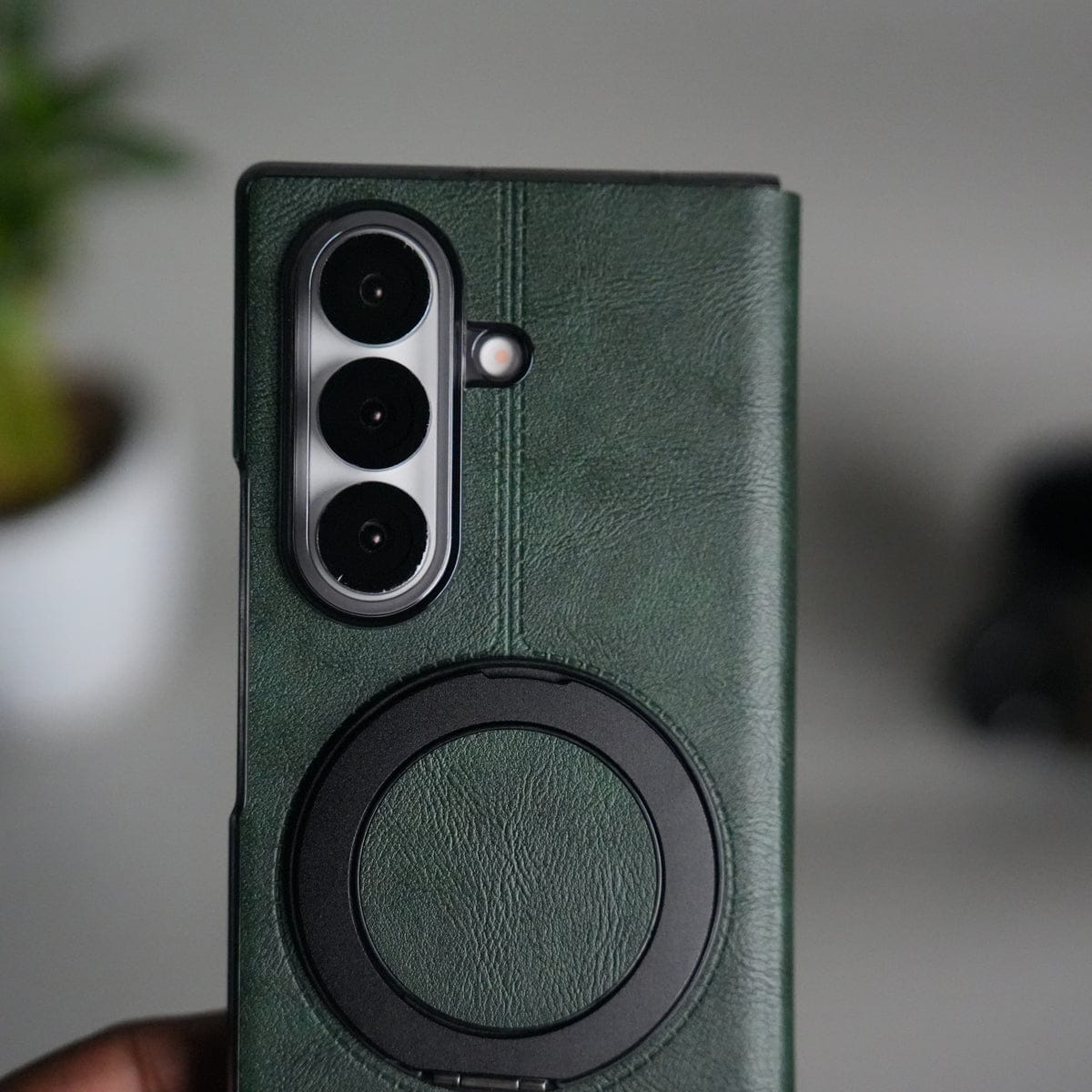 Galaxy Z Fold 6 Luxury Leather Rotating Ring Stand Case