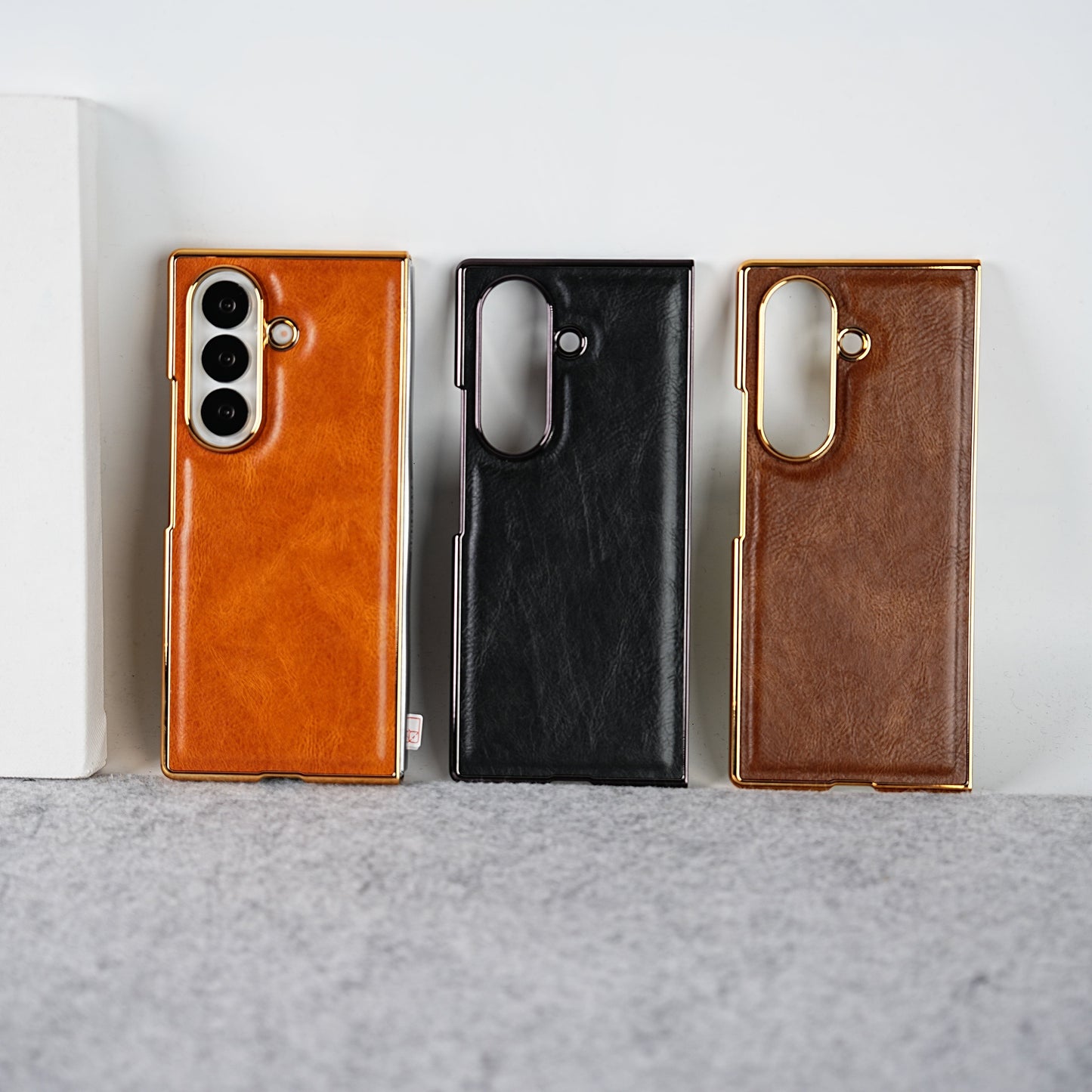 Samsung Galaxy Z Fold 7 PU Leather Chrome Plated Front Screen Protector Case Cover