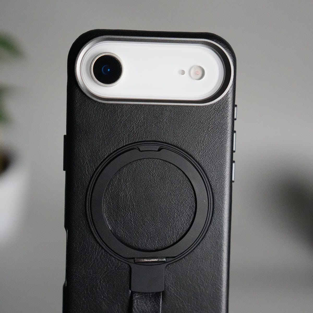 iPhone 17 Air Luxury Leather MagSafe Case | Metal Ring Stand and Grip Holder Cover