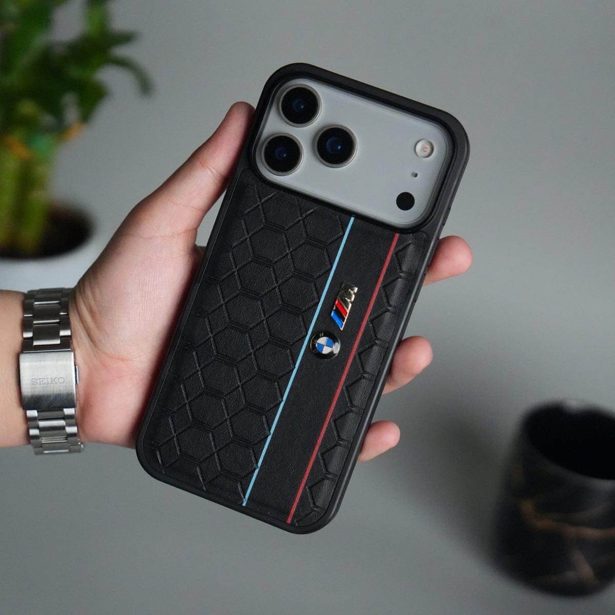 iPhone 17 Pro Max BMW & M Performance Logo With Honeycomb Design Case Cover(Black)