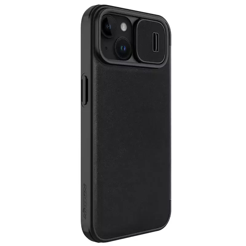 iPhone 15 Nillkin Qin Pro Plain Leather+Cloth Flip case Cover (Black)