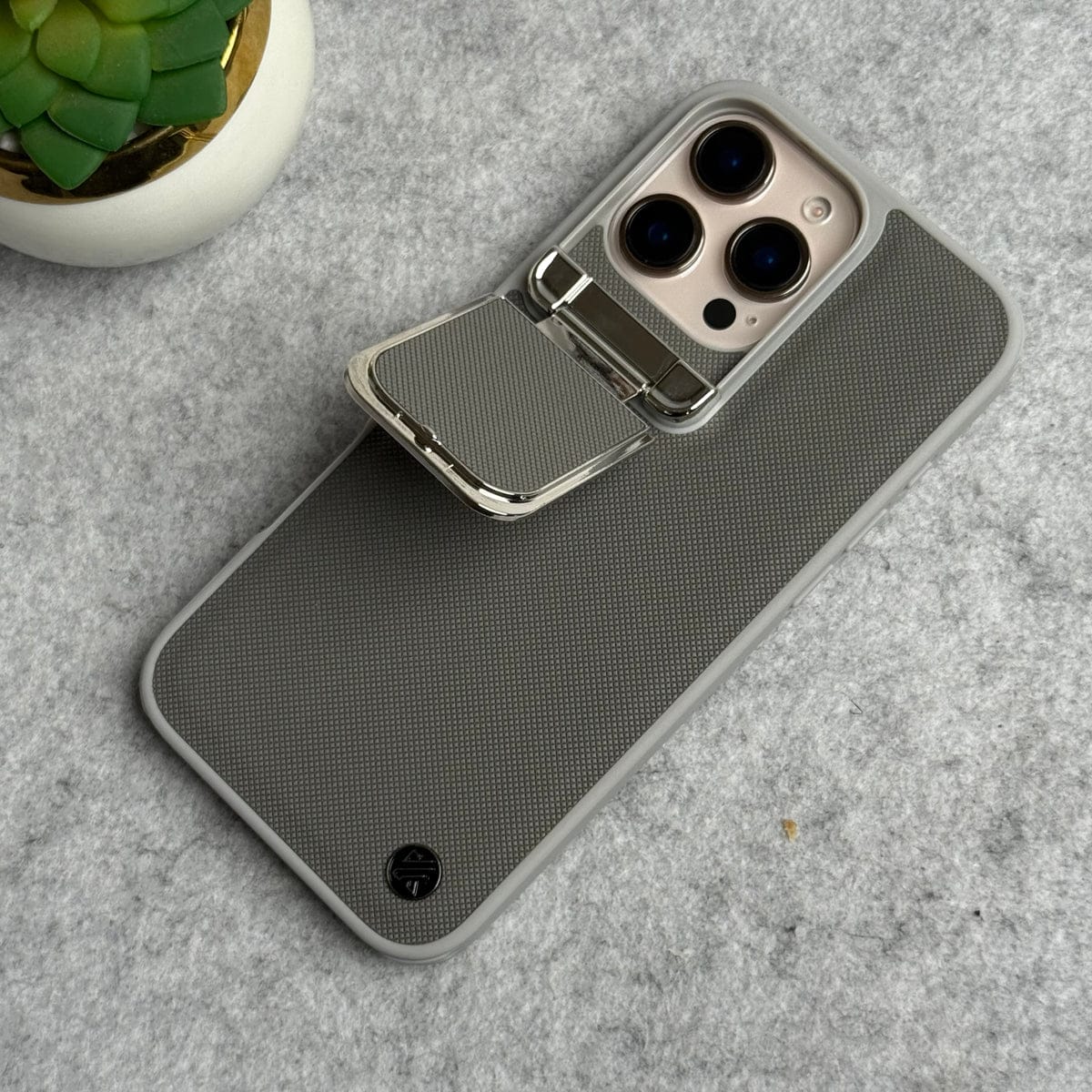 iPhone Metal Camera Cap Stand Case Cover ( Gray )