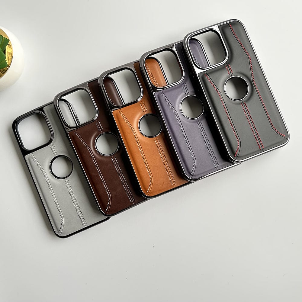 iPhone Stitch PU Leather Side Chrome Case Cover