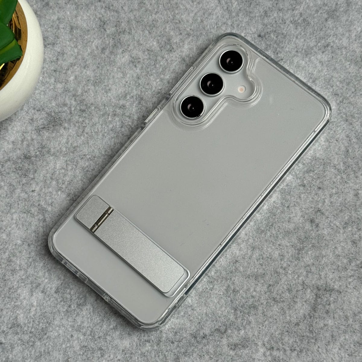 Samsung Galaxy S25 Premium Transparent Bottom Metal Stand Case Cover