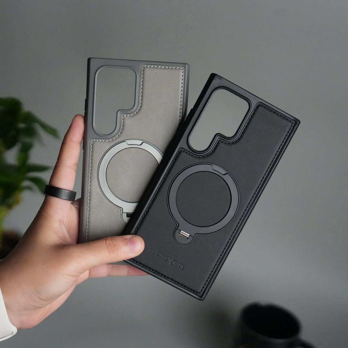 Galaxy S25 Ultra Leather Case | Luxury Metal Ring Stand Back Cover | Shockproof Protective Case