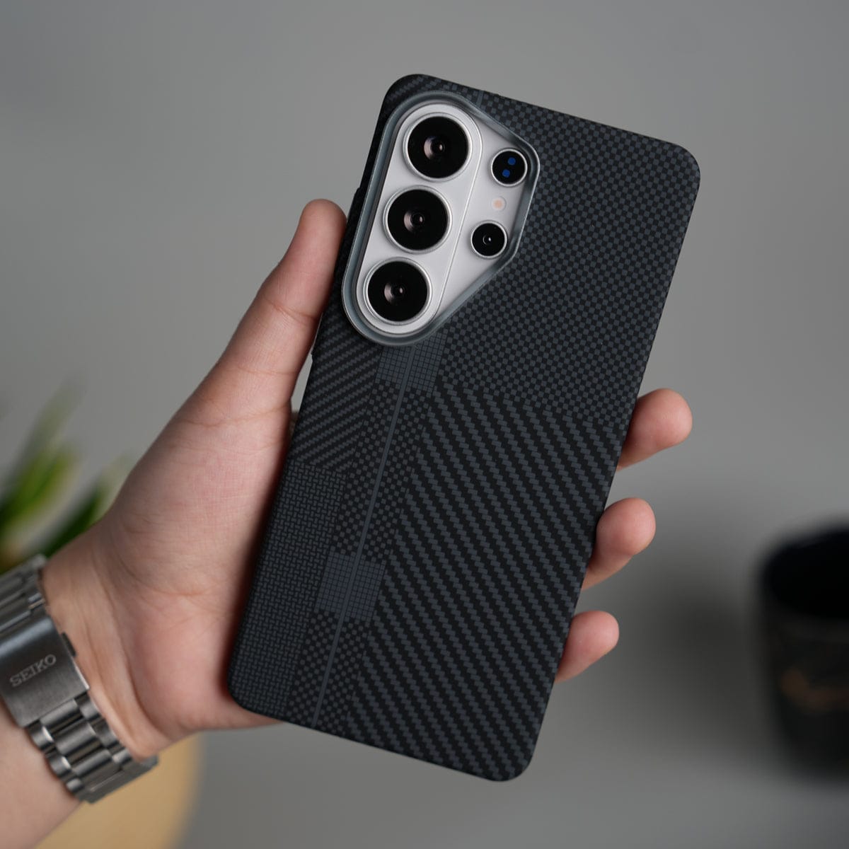 Galaxy S26 Ultra Carbon Fiber Texture Design Hard Pc MagSafe Case Cover BlackMixLine Design