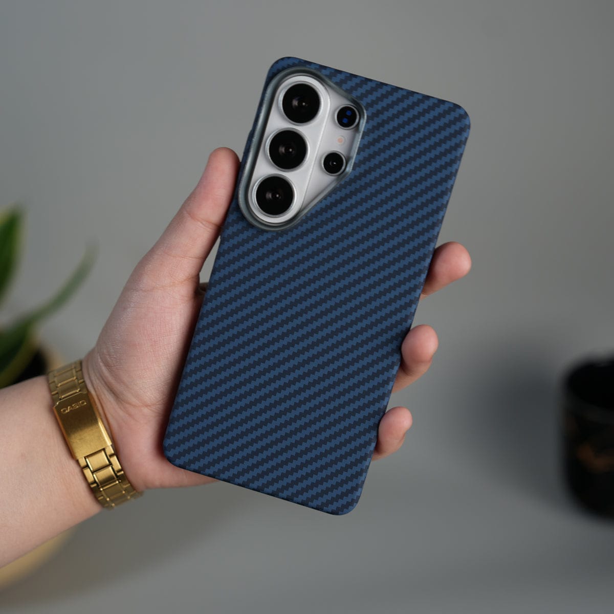 Galaxy S25 Ultra Carbon Fiber Texture Design Hard Pc MagSafe Case Cover Blue
