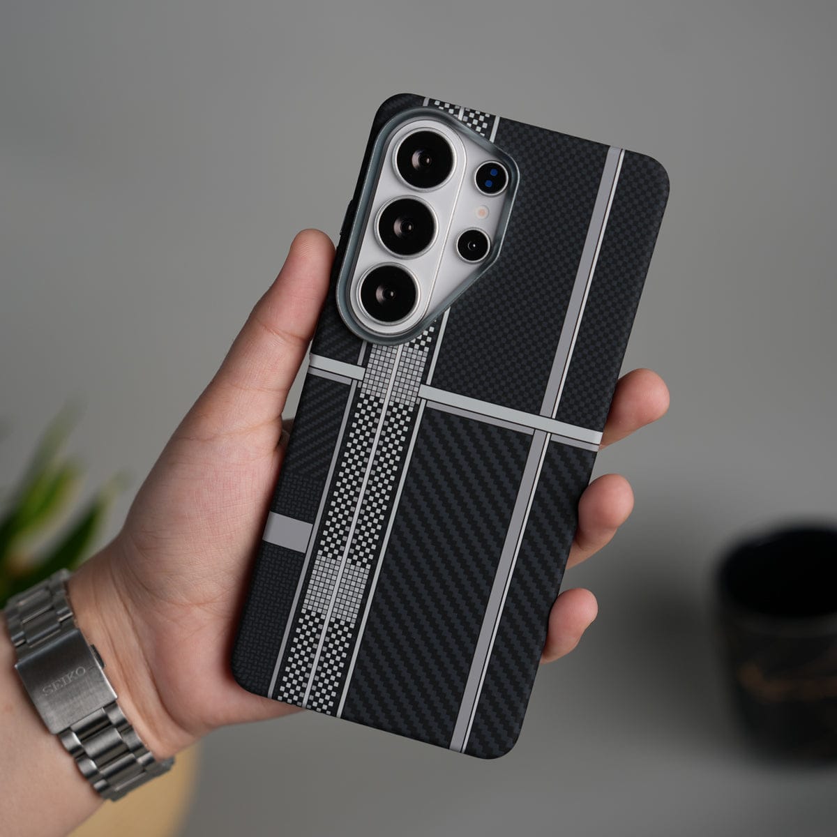 Galaxy S26 Ultra Carbon Fiber Texture Design Hard Pc MagSafe Case Cover SilverMixLine Design