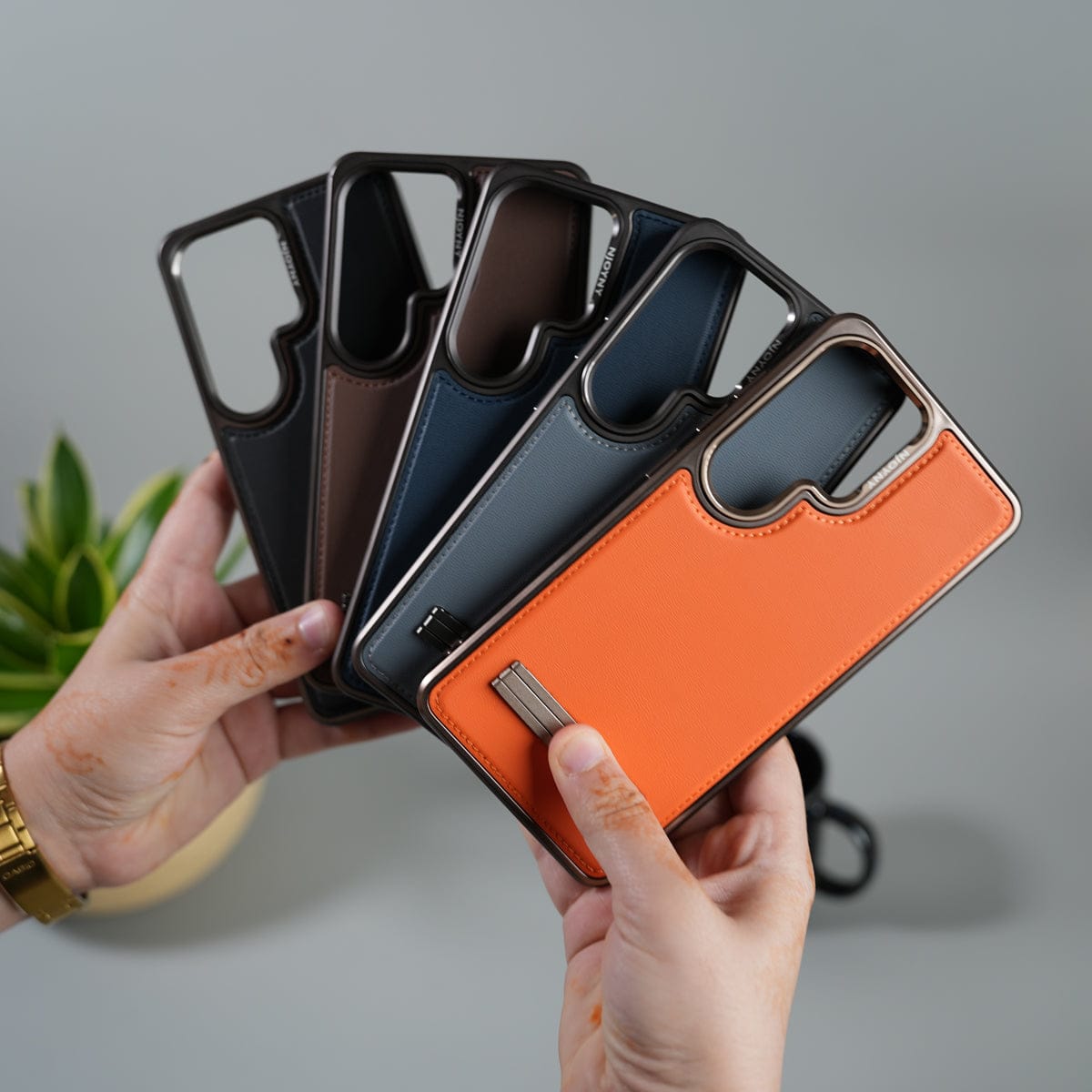 Galaxy S26 Ultra Leather Mate Chrome Plated Kick Stand Case Cover