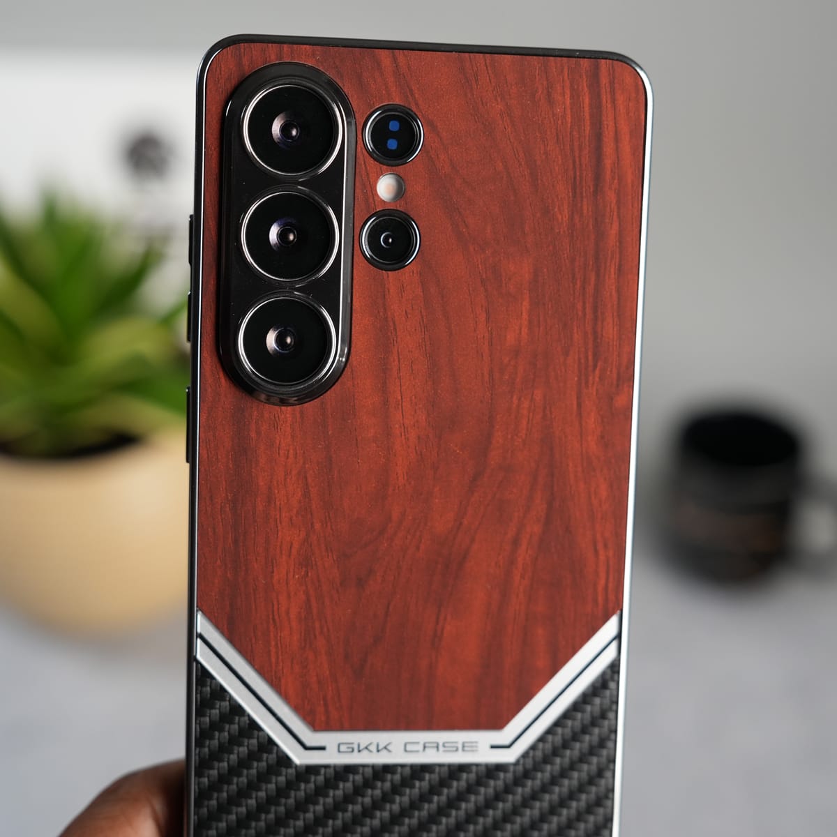 GKK Electroplated Leather-like Wood Grain Cover for Galaxy S26 Ultra