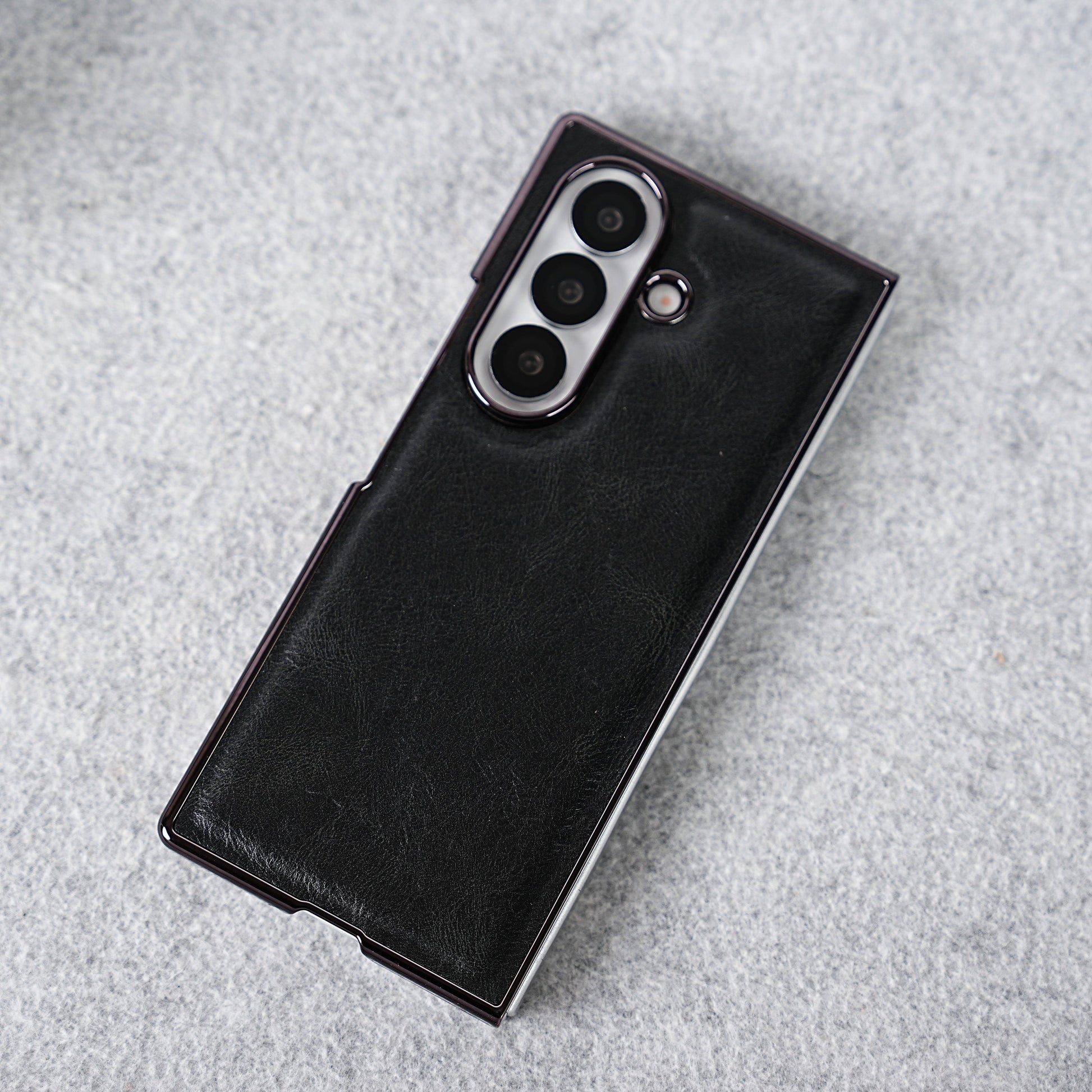 Samsung Galaxy Z Fold 7 PU Leather Chrome Plated Front Screen Protector Case Cover