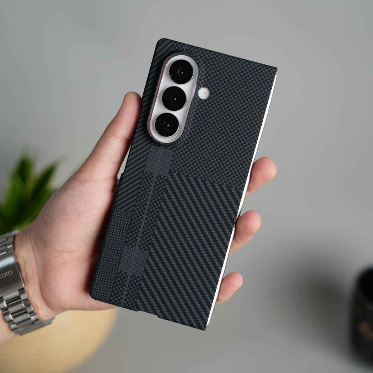 Galaxy Z Fold 7 Carbon Fiber Texture Design Hard Pc MagSafe Case Cover BlackMix Design