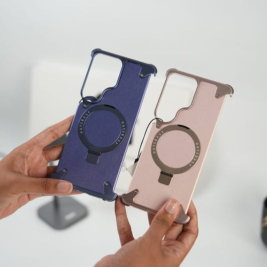 Galaxy S26 Ultra Premium PU Leather Metal Case with Rotating Stand
