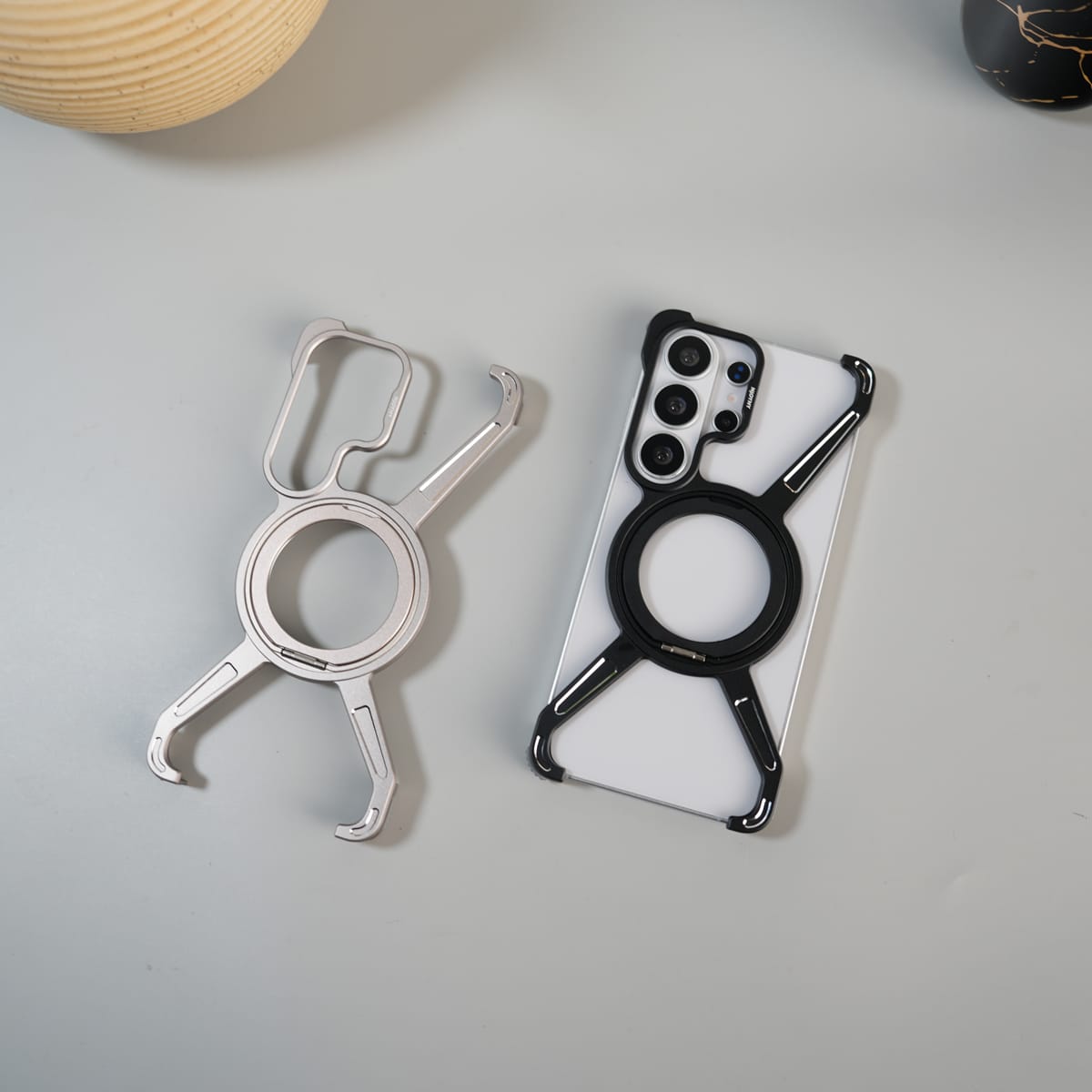 Galaxy S26 Ultra X Shape Aluminum Metal Rotating Kickstand Frameless Design Magsafe Case