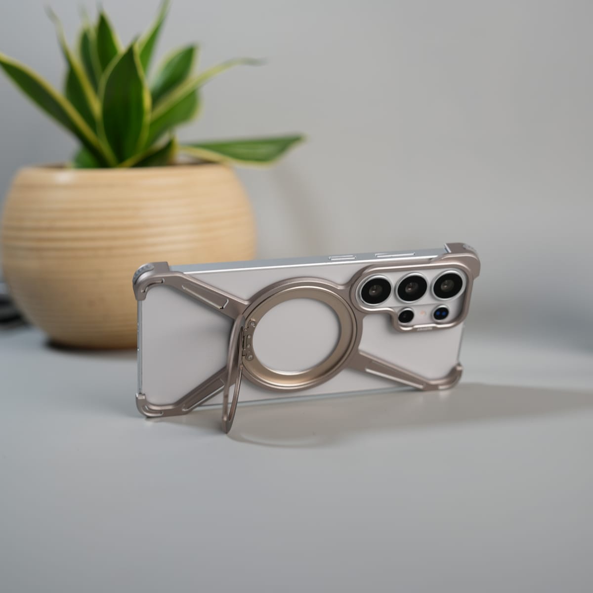 Galaxy S26 Ultra X Shape Aluminum Metal Rotating Kickstand Frameless Design Magsafe Case