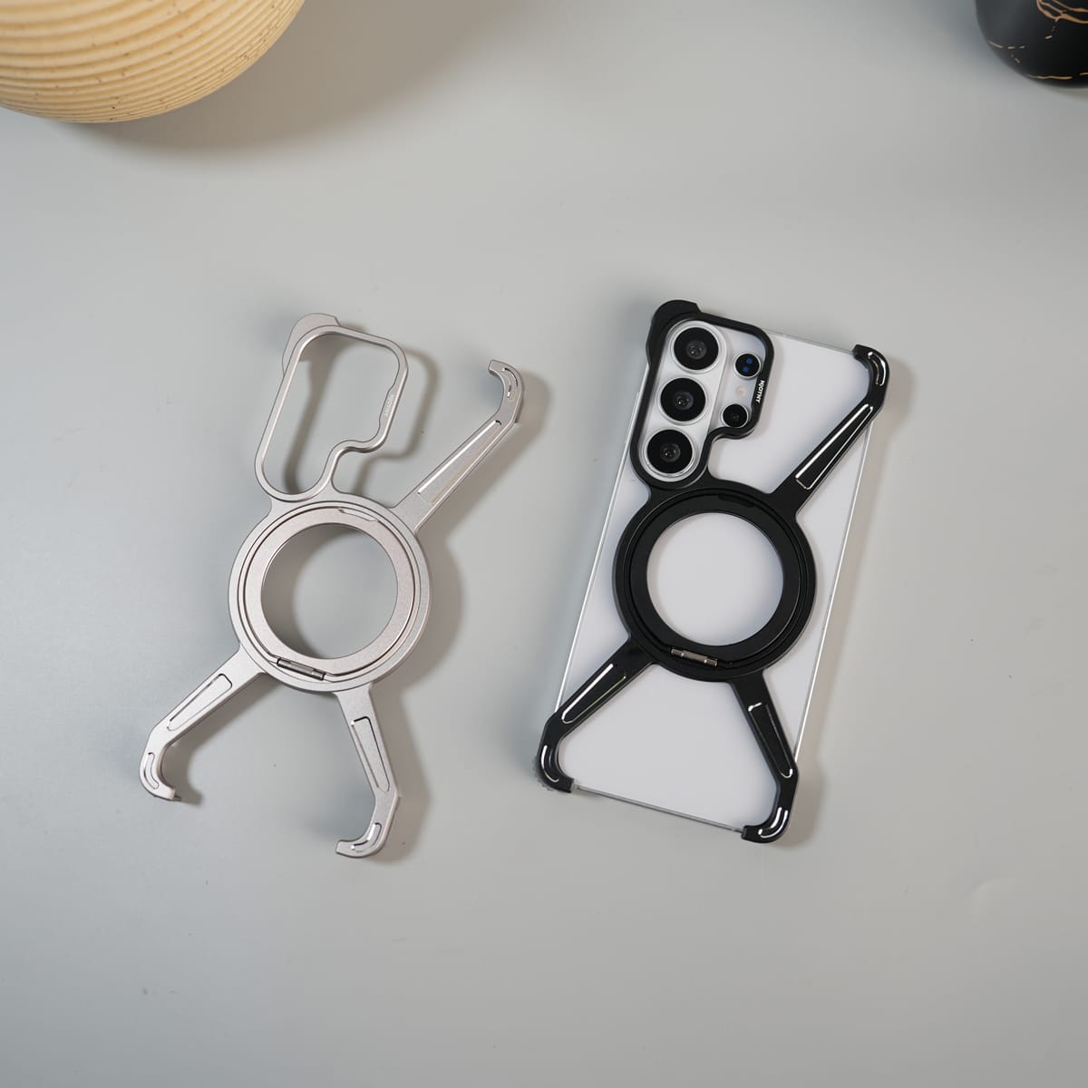 Galaxy S26 Ultra X Shape Aluminum Metal Rotating Kickstand Frameless Design Magsafe Case