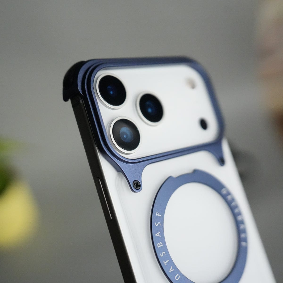 iPhone 17 Series Frosted Frameless Metal Kickstand Case | BLUE