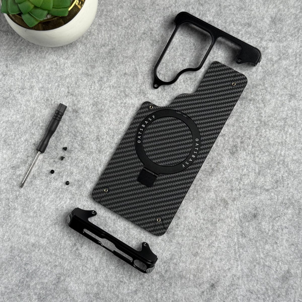 Samsung Galaxy Ultra Series Carbon Texture Frameless Metal Kickstand Case