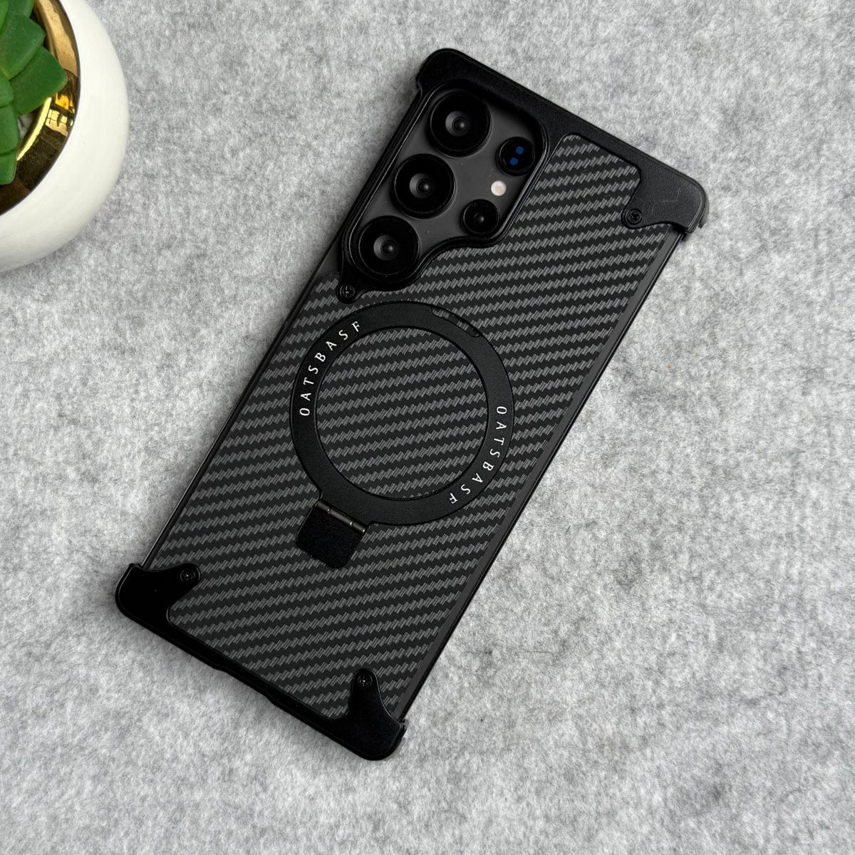 Samsung Galaxy Ultra Series Carbon Texture Frameless Metal Kickstand Case