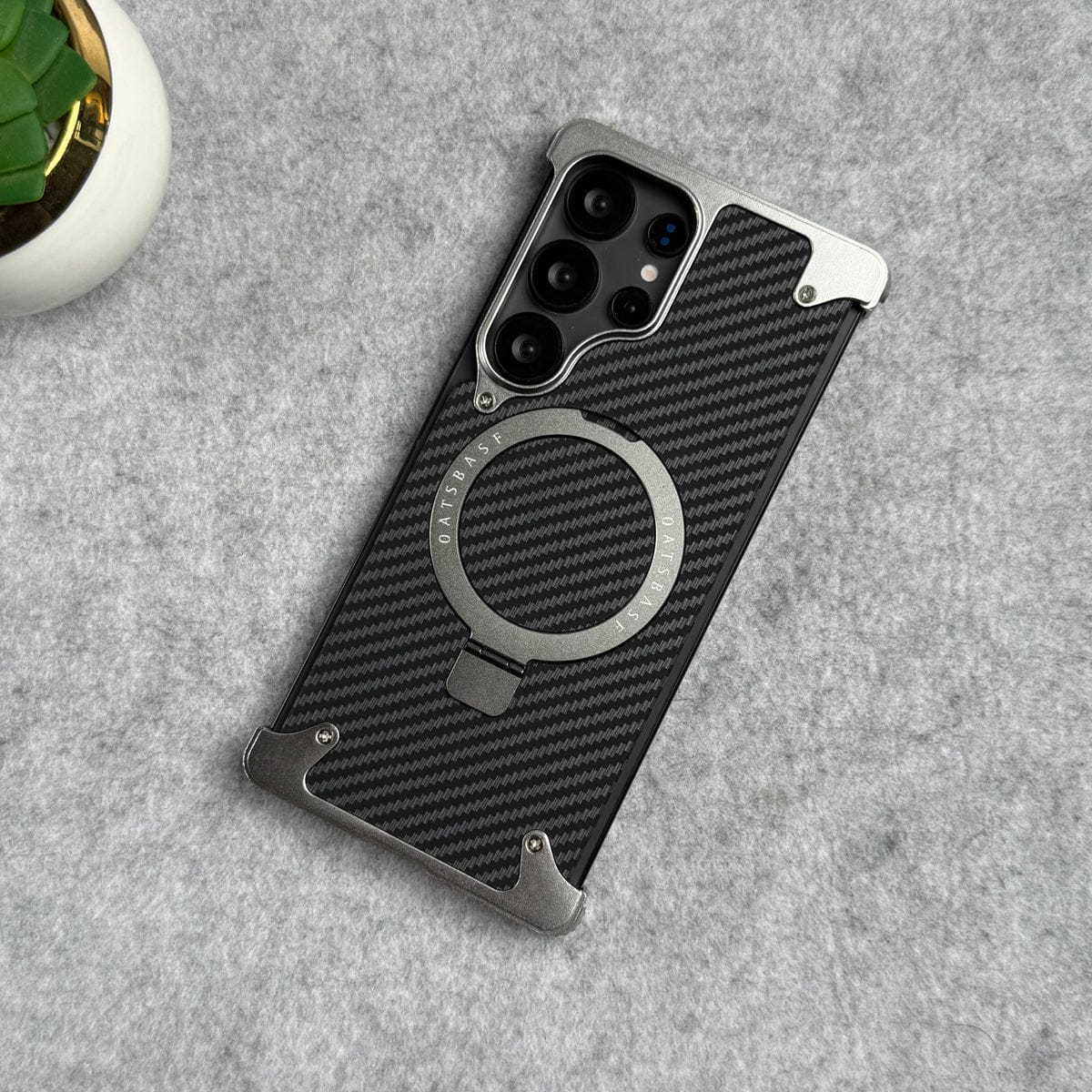 Samsung Galaxy Ultra Series Carbon Texture Frameless Metal Kickstand Case