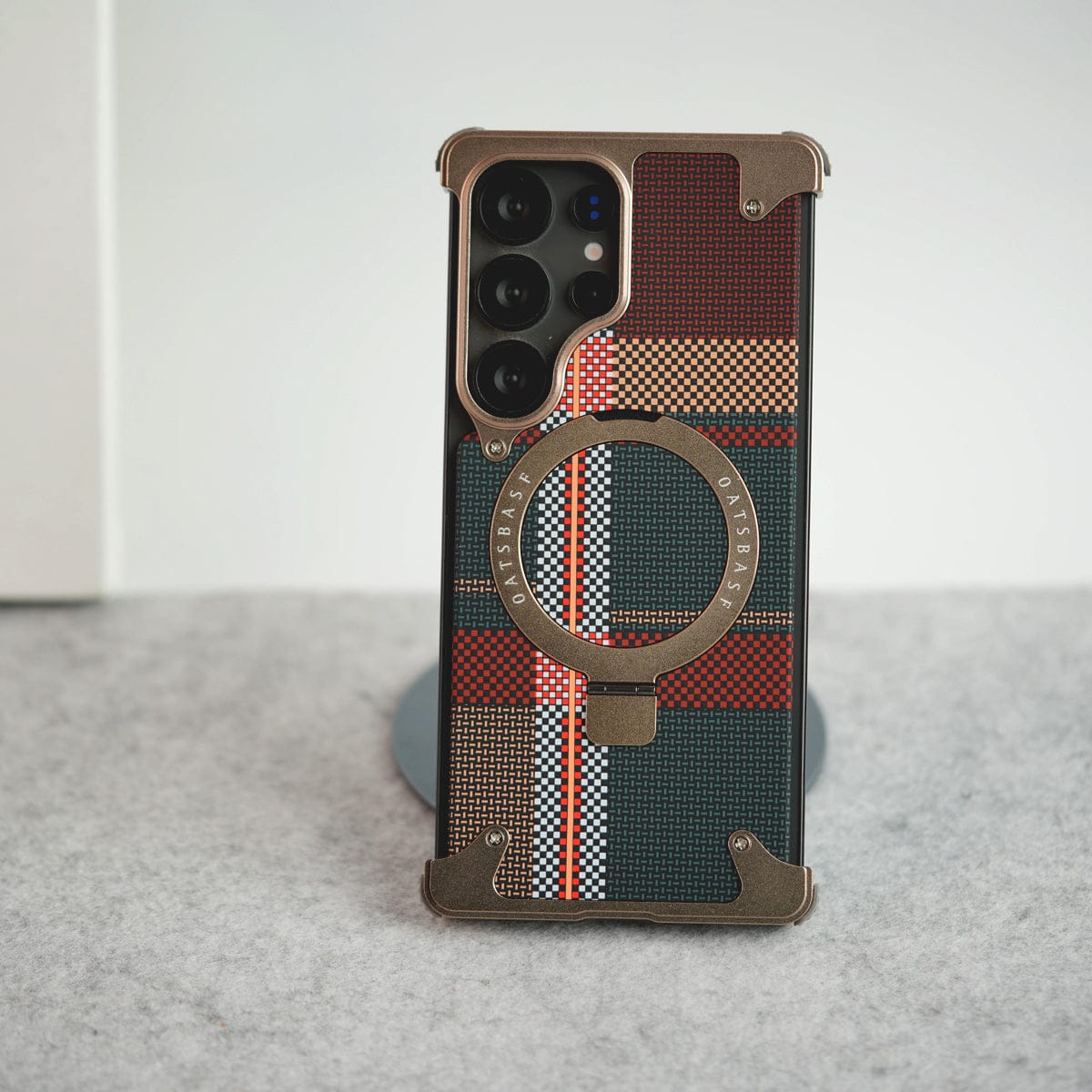 Samsung Galaxy Ultra Series Kevlar Fiber Texture Frameless Metal Kickstand Case