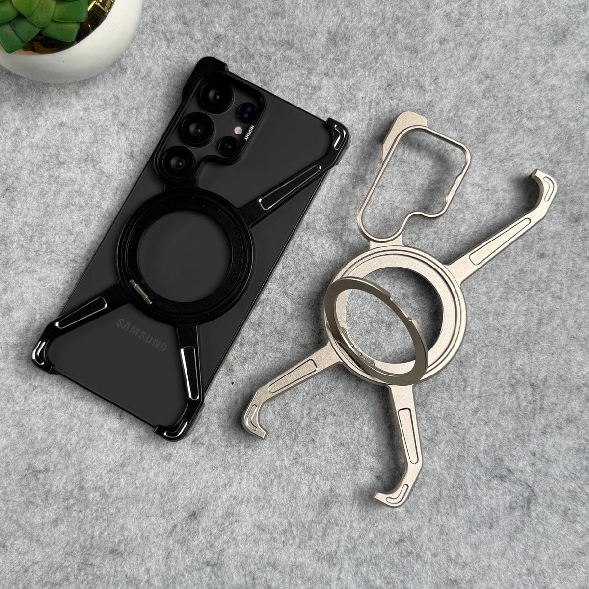 Samsung Galaxy Ultra Series X Shape Aluminum Metal Rotating Kickstand Frameless Design Magsafe Case