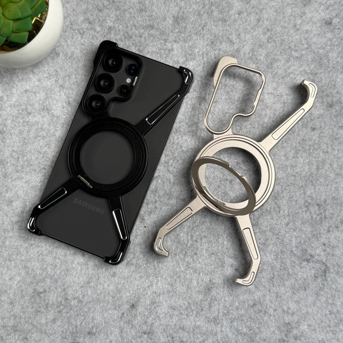 Galaxy S26 Ultra X Shape Aluminum Metal Rotating Kickstand Frameless Design Magsafe Case