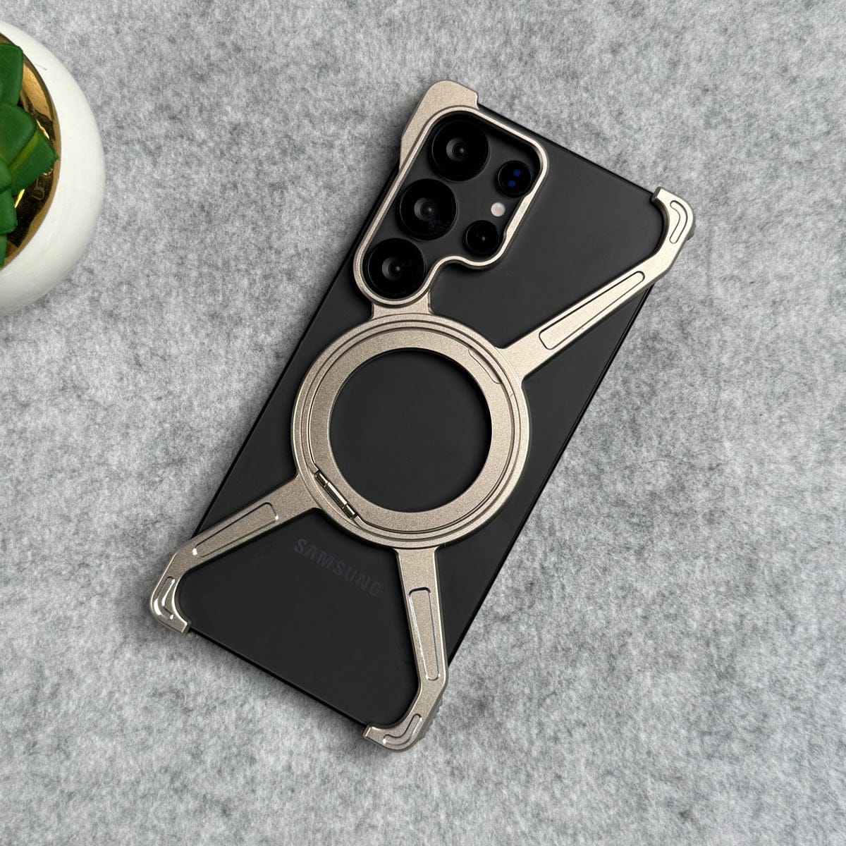 Samsung Galaxy Ultra Series X Shape Aluminum Metal Rotating Kickstand Frameless Design Magsafe Case