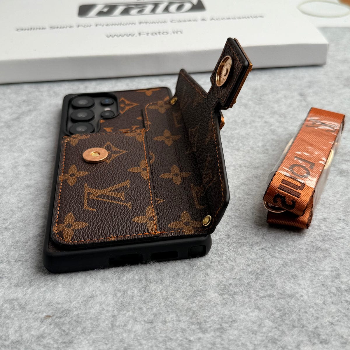 Samsung Galaxy S24 Ultra Brand Leather Card Holder Slot Lock Sling Cover