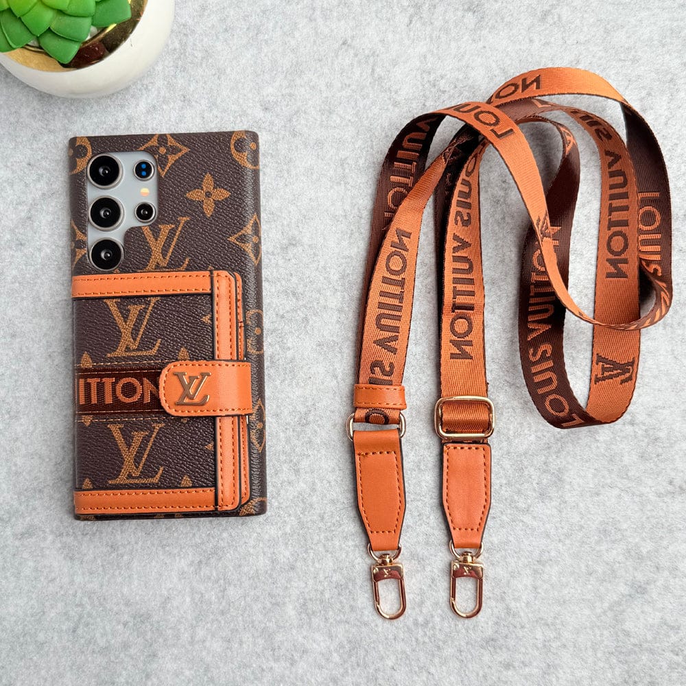 Samsung Galaxy S23 Ultra Luxury Brand Cardholder Crossbody Sling Strap Case