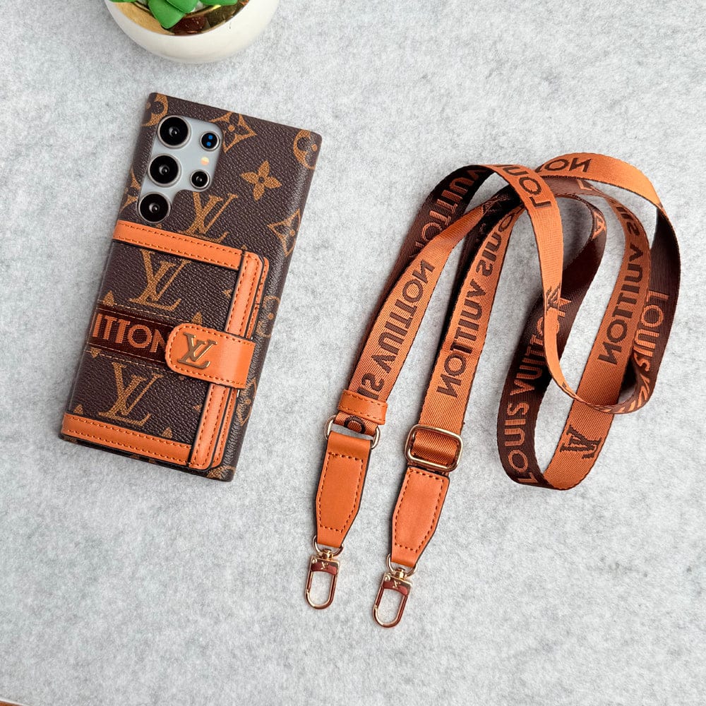 Samsung Galaxy S22 Ultra Luxury Brand Cardholder Crossbody Sling Strap Case