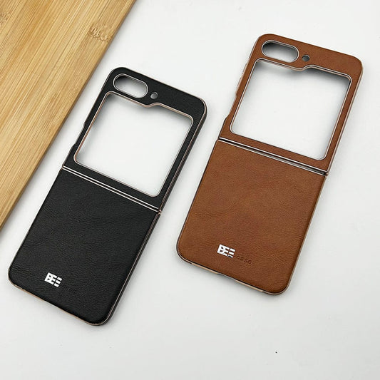 Samsung Galaxy Z  Flip 5 Chrome Plating Pu Leather Texture Case Cover