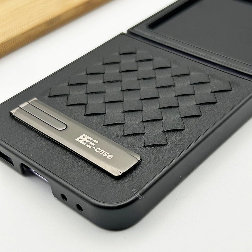 Samsung Galaxy Z Flip 6 PU Leather Checks Grid Pattern Kickstand Case Cover