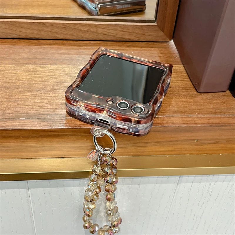 Samsung Galaxy Z Flip 7FE Leopard Print Case With Crystal Beaded Holder