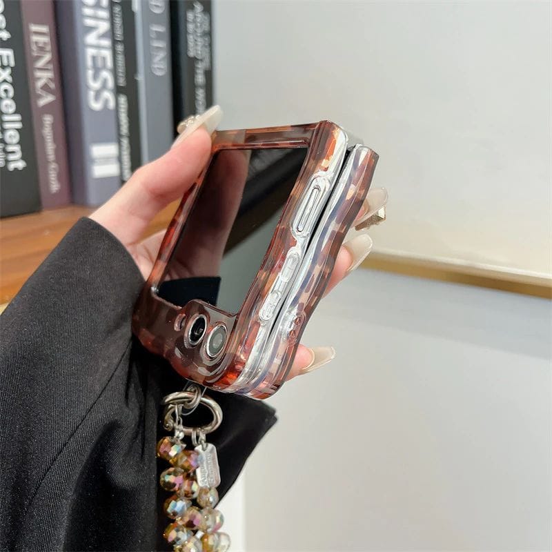 Samsung Galaxy Z Flip 7FE Leopard Print Case With Crystal Beaded Holder