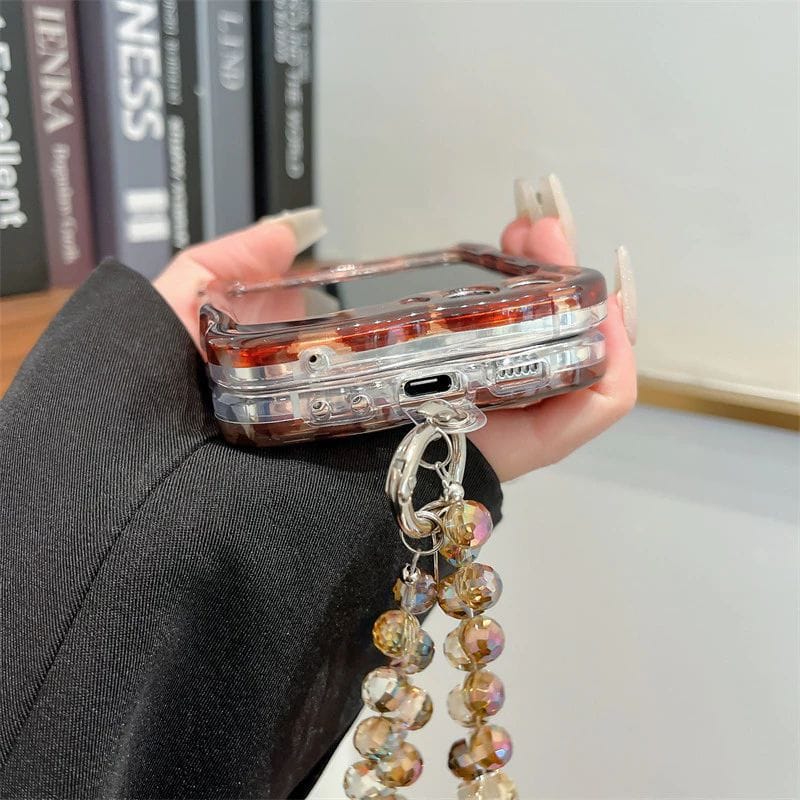 Samsung Galaxy Z Flip 7FE Leopard Print Case With Crystal Beaded Holder
