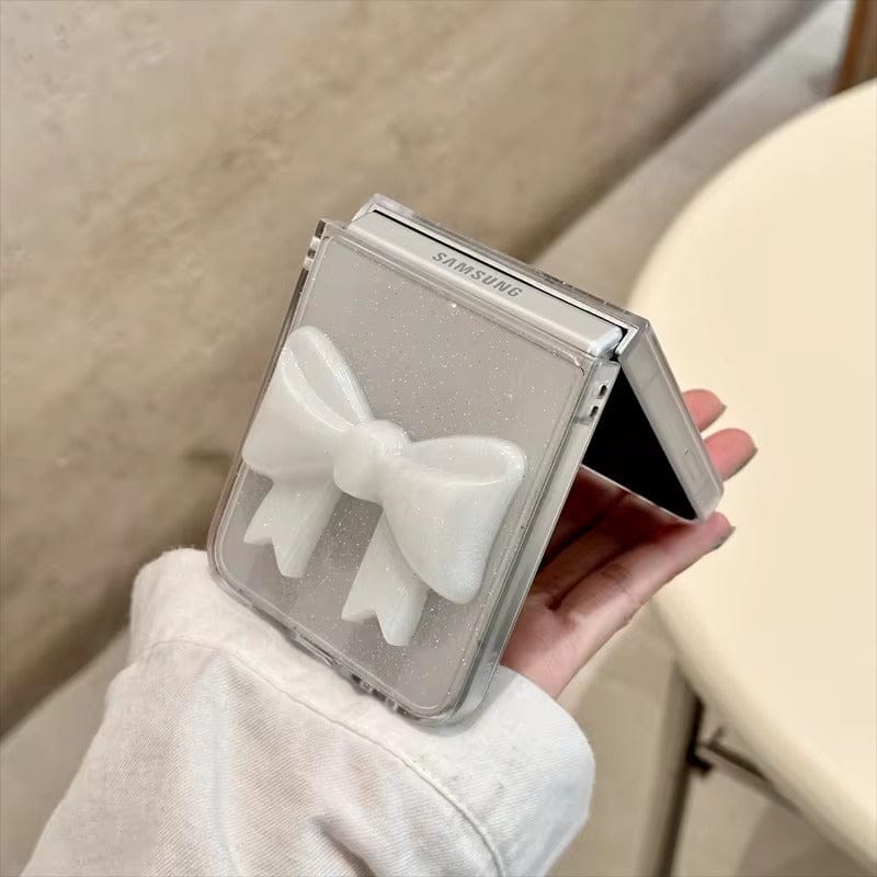 Samsung Galaxy Z Flip 7FE Luxury Glitter 3D Big Bow Pearl Pendant Cover
