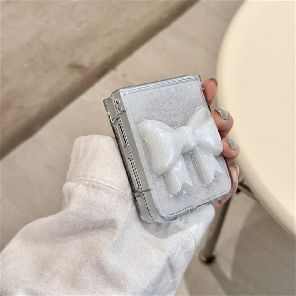 Samsung Galaxy Z Flip 7FE Luxury Glitter 3D Big Bow Pearl Pendant Cover