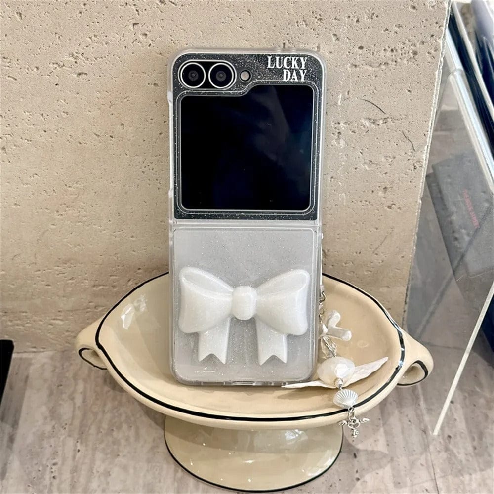 Samsung Galaxy Z Flip 7FE Luxury Glitter 3D Big Bow Pearl Pendant Cover