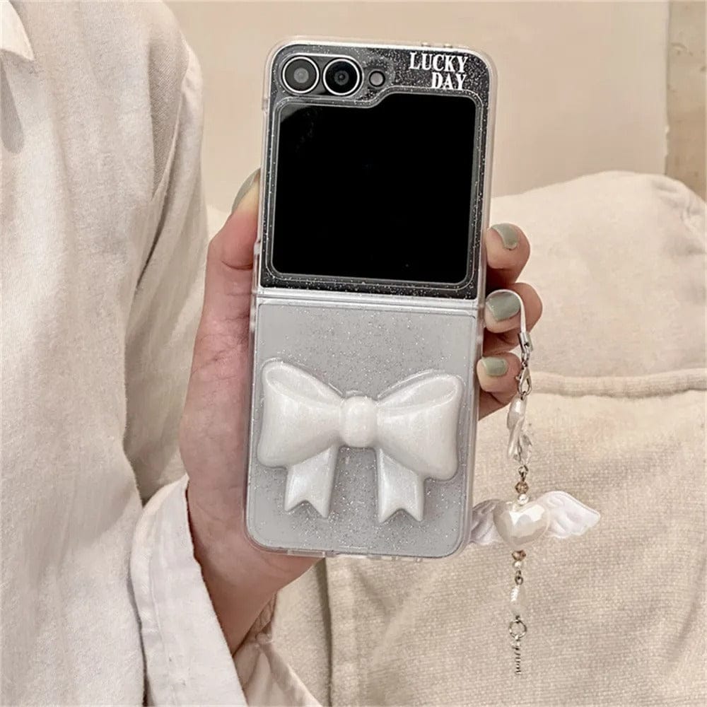 Samsung Galaxy Z Flip 7FE Luxury Glitter 3D Big Bow Pearl Pendant Cover