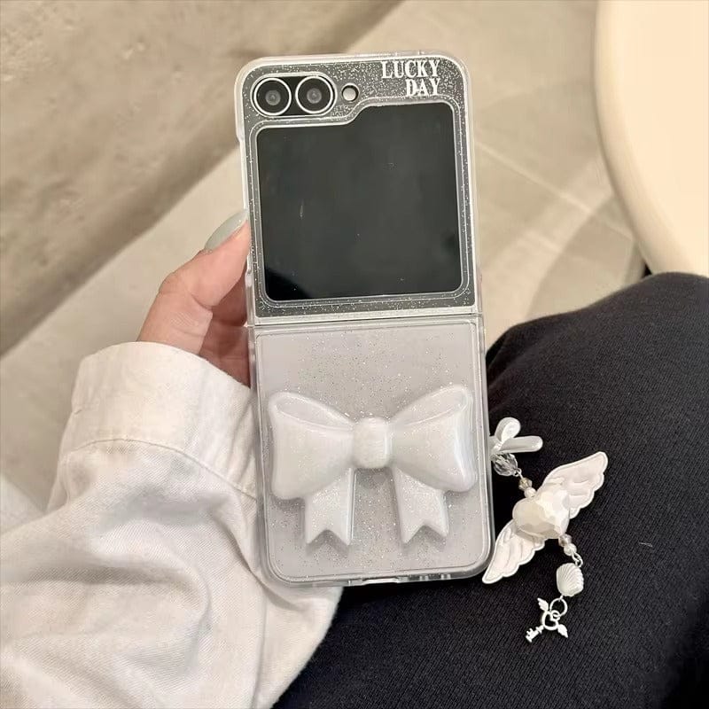Samsung Galaxy Z Flip 7FE Luxury Glitter 3D Big Bow Pearl Pendant Cover