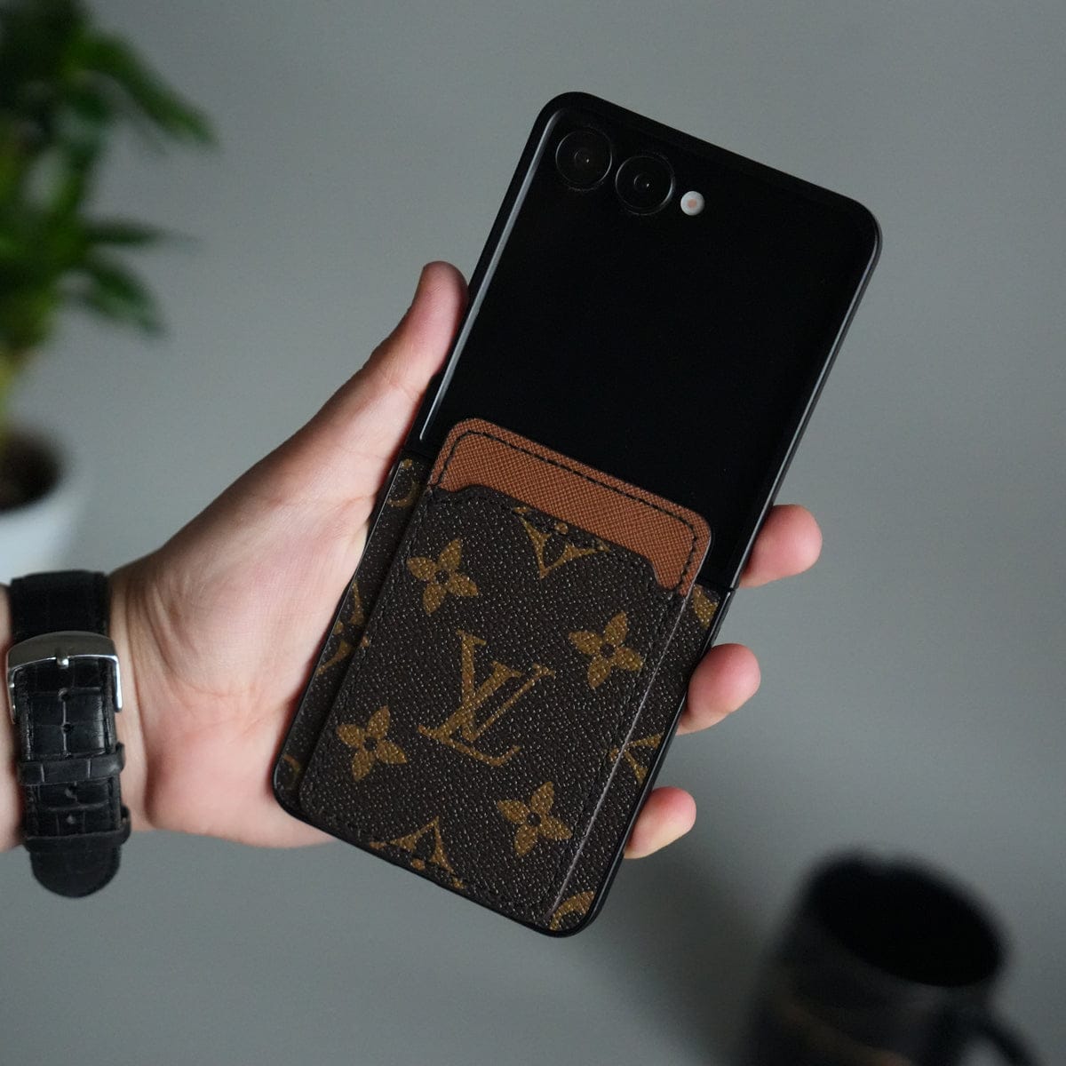Galaxy Z Flip 7 Luxury Brand Leather Card Holder Case | Slim Wallet Back Cover